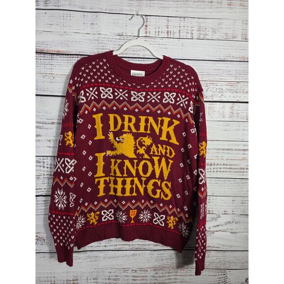 Game Of Thrones Ugly Christmas Sweater "I Drink and I Know Things" Large - Picture 1 of 3